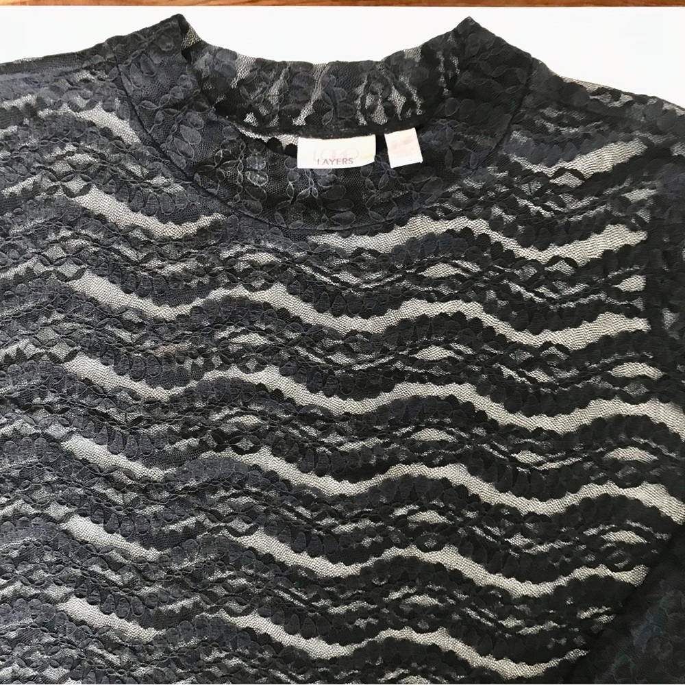 NWOT Sheer Lace Layering Black Long Sleeve Mock Neck Stretch Top Plus Size 2x